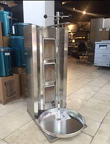 Professional Commercial Industrial Countertop 3 Burner Propane Gas Meat Capacity 35 kg / 77 lbs. Rotating Spinning Vertical Broiler Shawarma Gyro Doner Grill Kebab Tacos Al Pastor Machine