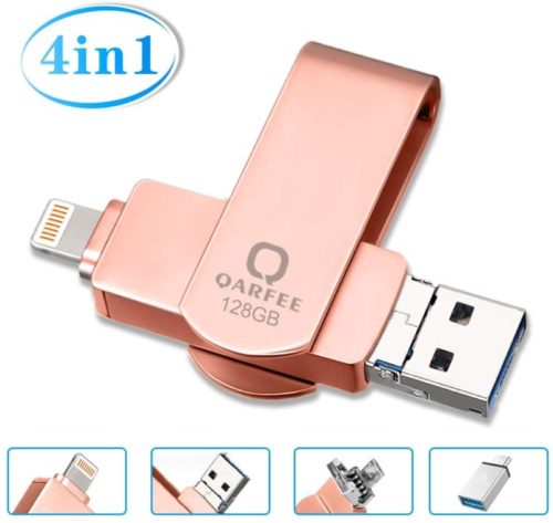 Flash-Drive-for-iPhone-Photo-Stick-128GB-for-iPhone-External-Storage-Memory-Stick-Photostick-Mobile-Thumb-Drive-USB-3.0-Compatible-iPhone-iPad-Android-Backup-OTG-Smart-Phone-Qarfee-Pink