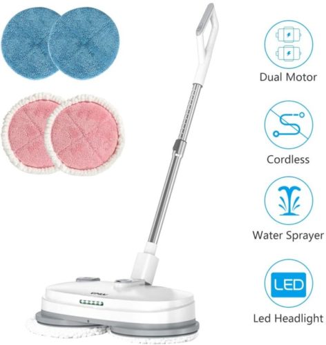 Electric Mop, Cordless Electric Spin Mop, Hardwood Floor Cleaner with Built-in 300ml Water Tank, Polisher with Led Headlight and Sprayer, Scrubber for Hard Floor & Tile, Powerful Cleaner and Waxing