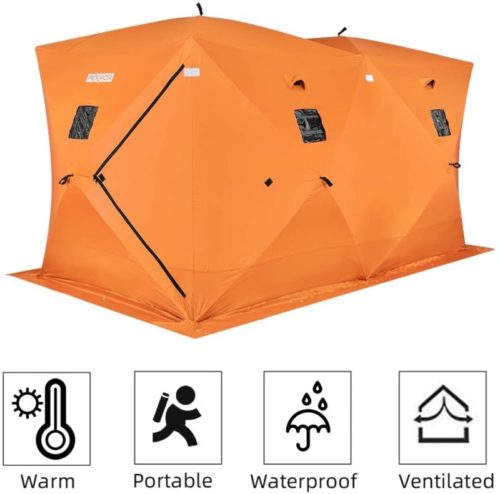 PEXMOR Ice Fishing Shelter, Pop-up Hub-Style for 2-3 Person, w/Portable Carrying Bag, Detachable Ventilated Windows, Zippered Door, Waterproof Oxford Fabric