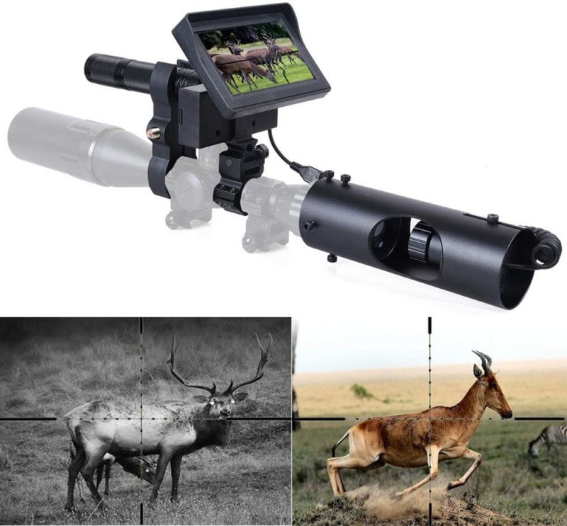 KOLINLOV Night Vision Scope for Riflescope Long Viewing Range Night Hunting Clear Vision with Camera Infrared Flashlight and 4.3 inch Display Screen