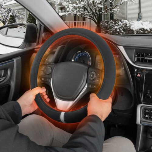 Motor Trend Heated Steering Wheel Cover - Warmer/Heater for Standard Size Steering Wheels (14.5 15 15.5) in (Gray)