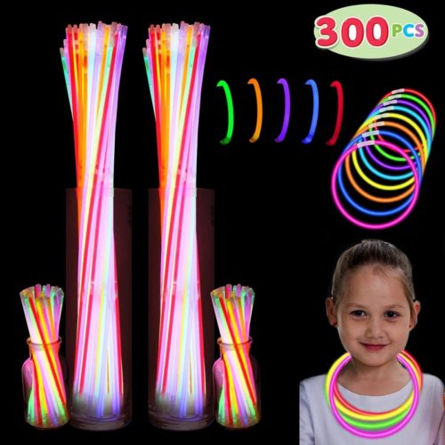 300 Pack Glow Sticks with 100 22” Necklaces + 200 8” Bracelets Connector Included; Glow in The Dark Halloween Party Bulk Supplies, Neon Light Up Accessories for 4th of July & Independent Day