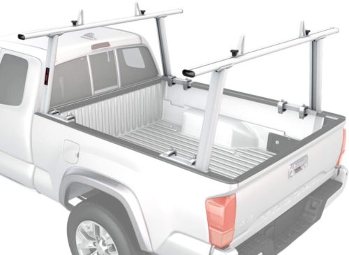 AA-Racks Model APX25 Extendable Aluminum Pick-Up Truck Ladder Rack (No Drilling Required) - Sandy White