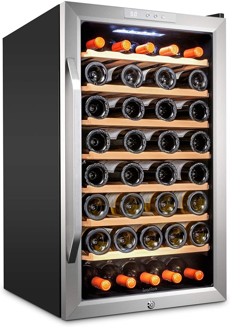 Ivation 51 Bottle Compressor Wine Cooler Refrigerator w/Lock | Large Freestanding Wine Cellar For Red, White, Champagne or Sparkling Wine | 41f-64f Digital Temperature Control Fridge Glass Door Black