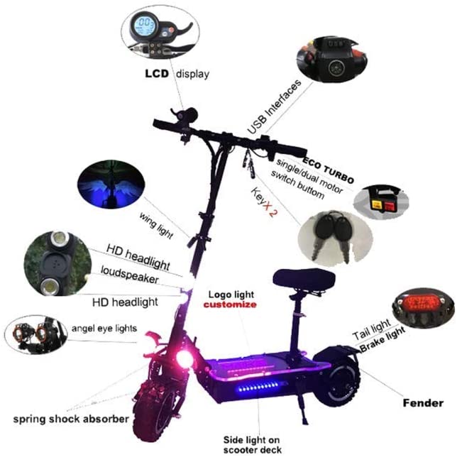 HTL 3200W Dual Motor Powerful Two Wheel 11 inch Fat Tire Off Road Electric Scooter with Removable Seat
