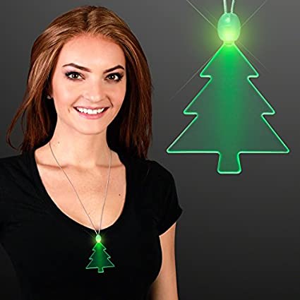 Green LED Christmas Tree Light Up Necklace (Set of 25)