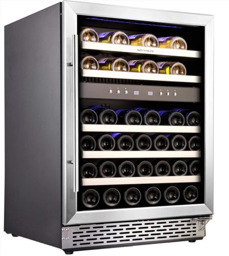 Phiestina 24'' Built-in or Free-standing 46 Bottle Wine Cooler Refrigerator. Pro Stainless Steel Frame & Door, Handle. Sliding Racks. Compressor Cooling with Press Button Temperature Setting