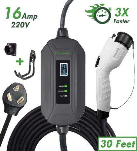 PRIMECOM-Level-2-EV-Charger-220-240V-16A-30ft-50ft-Portable-EVSE-Electric-Vehicle-Charging-Cable-Compatible-with-Bolt-Volt-Leaf-BMW-i3-Fiat-500e-Clarity-NIRO-Prius-30-Feet-10-30P