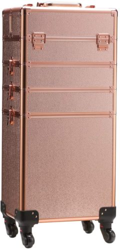 Rolling Train Case 5-in-1 Portable Makeup Train Case Professional Cosmetic Organizer Makeup Traveling case Trolley Cart Trunk (Rose Gold)