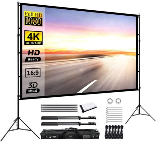 Projector Screen with Stand 120inch Portable Projection Screen 16:9 4K HD Rear Front Projections Movies Screen for Indoor Outdoor Home Theater Backyard Cinema Trave