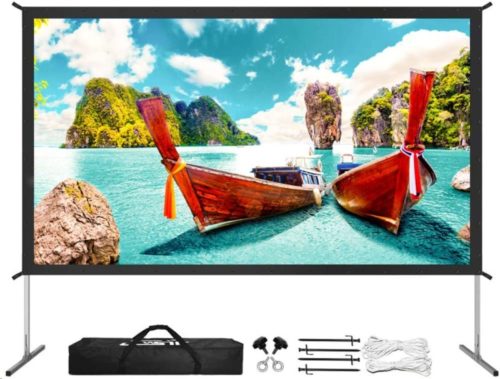Projector Screen with Stand, Upgraded 3 Layers 135 inch 4K HD 16:9 Outdoor/Indoor Portable Front Projection Screen, Foldable Projection Screen with Carry Bag for Home Theater Backyard Movie