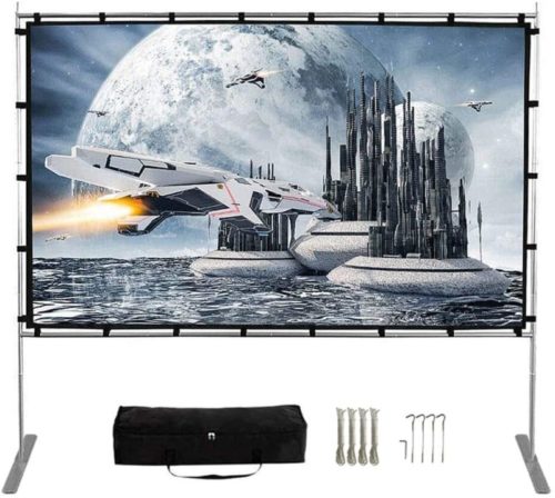 Projector Screen with Stand,120 Inch (16:9) HD 4K Outdoor Indoor Portable Projection Screen Fast Folding Movie Screen with Stand Legs and Carry Bag Suit for Home Theater 3D Camping Meet (120inch-FBA)