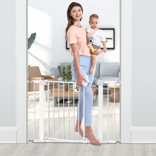 Tokkidas Auto Close Safety Baby Gate, 29.5"-40.6" Easy Walk Thru Child Gate for Doorways,Stairs,Includes 2.75" and 5.5" Extension,4 Pack Pressure Mounts and 4 Pack Wall Cups