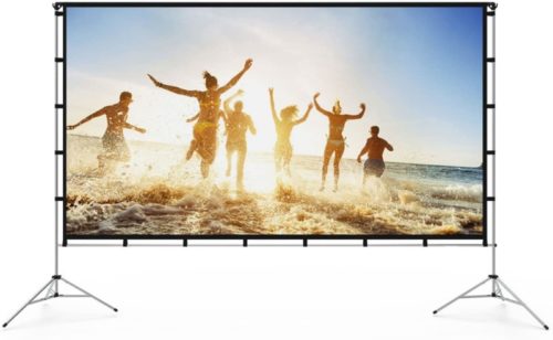 Vamvo Outdoor Indoor Projector Screen with Stand Foldable Portable Movie Screen 100 Inch (16:9) Full-Set Bag for Home Theater Camping and Recreational Events (100inch)