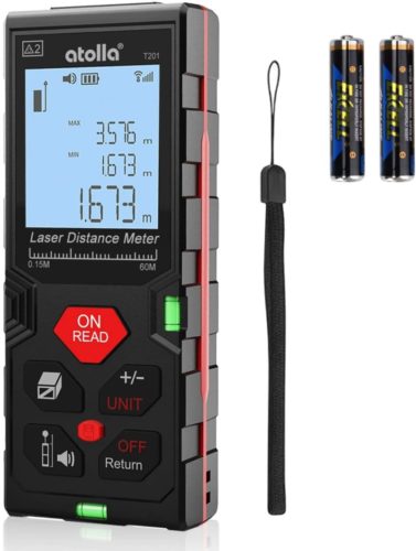 Laser-Measure-atolla-Laser-Distance-Meter-196Ft-M-up-to-60m-2mm-Accuracy-with-Mute-Function-Waterproof-IP54-Bubble-Level-LCD-Backlit-for-Pythagorean-Mode-Measuring-Distance-Area-Volume