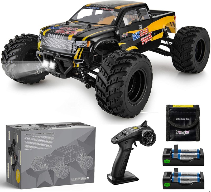 BEZGAR 1 Hobbyist Grade 1:12 Scale Remote Control Truck, 4WD High Speed 42 Km/h All Terrains Electric Toy Off Road RC Monster Vehicle Car Crawler with 2 Rechargeable Batteries for Boys Kids and Adults