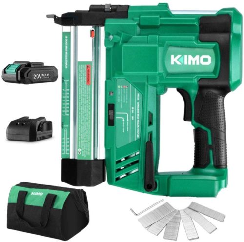 KIMO 20V 18 Gauge Cordless Brad Nailer/Stapler Kit, 2 in 1 Cordless Nail/Staple Gun w/Lithium-Ion Battery&Fast Charger, 18GA Nails/Staples, Single or Contact Firing for Home Improvement, Woodworking